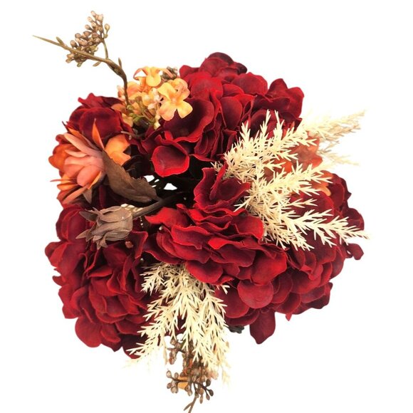 Artificial Fall Floral Bouquet Burgundy Hydrangeas & Orange Sunflowers | Rustic - Picture 9 of 15